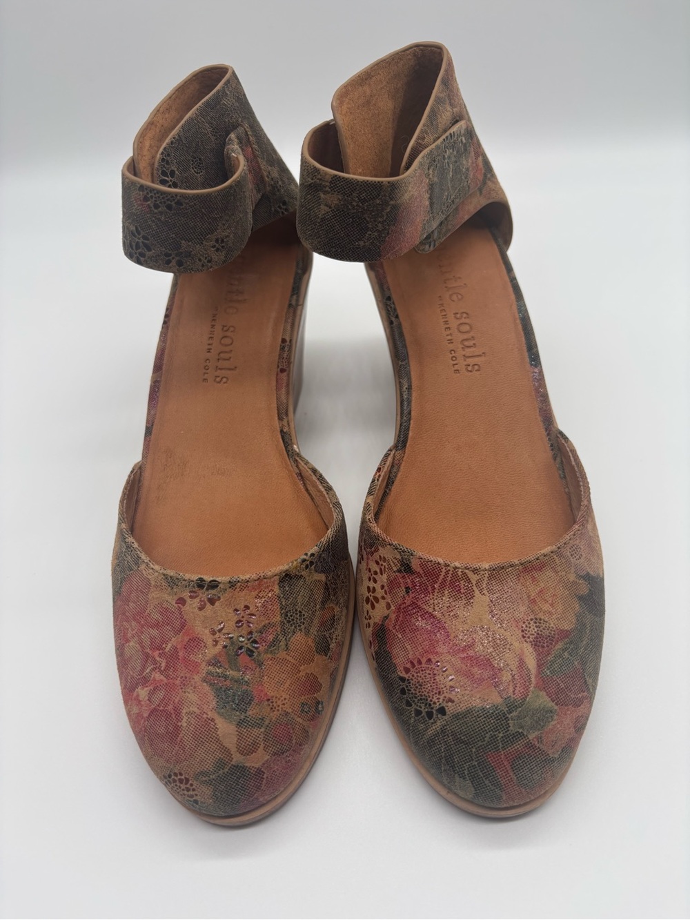Gentle Souls Floral Ankle-Strap Flats in Multicolor Leather